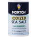 A close-up of a Morton 26 oz. container of All-Purpose Iodized Sea Salt.