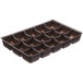 A brown plastic candy tray with 15 compartments.