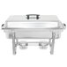 A Vollrath stainless steel Trimline II stackable chafer with two trays.