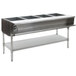 An Eagle Group stainless steel liquid propane steam table with stainless steel legs.