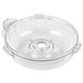 A clear plastic bowl with a hole and a lid.