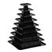 A black pyramid shaped display stand with nine tiers.