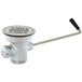 A T&S stainless steel twist waste valve with a removable strainer basket and overflow assembly.