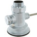 A silver metal T&S twist waste valve with a removable strainer basket.