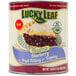 A #10 can of Lucky Leaf blueberry pie filling on a white background.