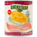 A #10 can of Lucky Leaf Premium Non-GMO Peach Pie Filling with a label.