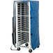 A white Cres Cor bun pan rack with wheels and a blue cover.