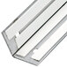 A stainless steel wall corner guard with white metal brackets.
