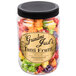 A jar of Grandma Jack's Tutti Frutti Popcorn with a black lid.