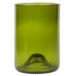 An Arcoroc green wine bottle tumbler with a hole in the bottom.