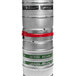 A DeVault keg stacker holding a silver keg with a red cap.