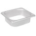 A silver rectangular Vollrath stainless steel tray with a hole in the middle.