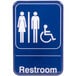 A blue and white Thunder Group Handicap Accessible Restroom sign with a man and woman.