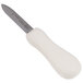 A Dexter Russell Providence style oyster knife with a white textured poly handle and a silver blade.