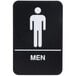 A black and white ADA men's restroom sign with a white man symbol and text.