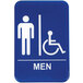 A blue Thunder Group men's restroom sign with a man and wheelchair symbol.