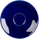 A Tuxton cobalt blue cappuccino saucer with a circle in the middle and a rim.