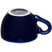 A cobalt blue Tuxton cappuccino cup with a handle.