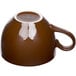 A mahogany Tuxton cappuccino cup with a handle.