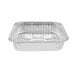 A Durable Packaging silver foil square cake pan with a lid.