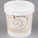 A white Solo paper soup container with a swirl design on the outside.