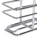 A chrome metal Tablecraft cruet rack with four compartments.
