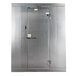 A silver metal door for a Norlake Kold Locker walk-in cooler with a handle and lock.