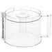 A clear plastic container with handles and a clear lid for a Waring commercial food processor.