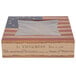A 9" x 9" pie box with a vintage American flag design and the Declaration of Independence on it.