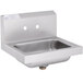 A stainless steel Advance Tabco hand sink with two splash faucet holes.