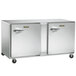 A Traulsen stainless steel undercounter freezer with right hinged doors.