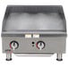 An APW Wyott stainless steel countertop griddle with two burners.