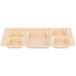 A beige Cambro tray with six compartments.
