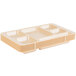 A stack of beige Cambro 9" x 15" compartment trays.