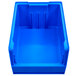 A blue plastic Metro stack bin with two compartments.