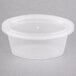 A clear plastic Pactiv Ellipso souffle container with a lid.