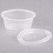 Two clear plastic Pactiv Ellipso souffle containers with lids.