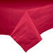 A red Hoffmaster Cellutex table cover on a table.