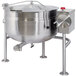 A Cleveland Short Series 60 gallon stainless steel steam kettle with a handle.
