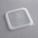 A translucent plastic Cambro food storage container with a white lid.