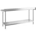 A silver rectangular Regency stainless steel work table with a shelf.