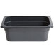 A black Cambro H-Pan 1/4 size plastic food pan with a black lid.
