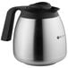 A Bunn stainless steel coffee carafe with a black top.