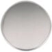 An American Metalcraft heavy weight aluminum pizza pan with a white surface and a silver rim.