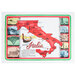 A Hoffmaster Historic Italia paper placemat with a map of Italy and various pictures.