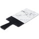 An Elite Global Solutions rectangular serving board with a marble and black slate design and a handle.