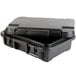 A black plastic Cambro Ultra Pan Carrier top with open lid holding a black rectangular food pan carrier.