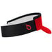 A red Headsweats visor with a black and red headband and a white logo.