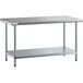 A grey metal Regency stainless steel work table with a shelf.