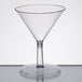 A WNA Comet clear plastic martini glass with a stem.